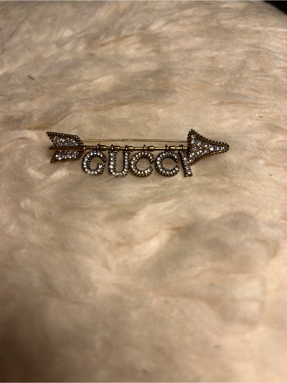 GG inspired Gold and Clear Crystal Arrow Logo Pin